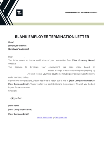 Free Blank Employee Termination Letter Template to Edit Online