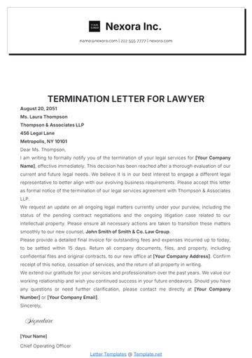 Free Termination Letter for Lawyer Template to Edit Online