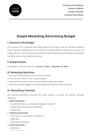 Free Simple Marketing Advertising Budget Template to Edit Online