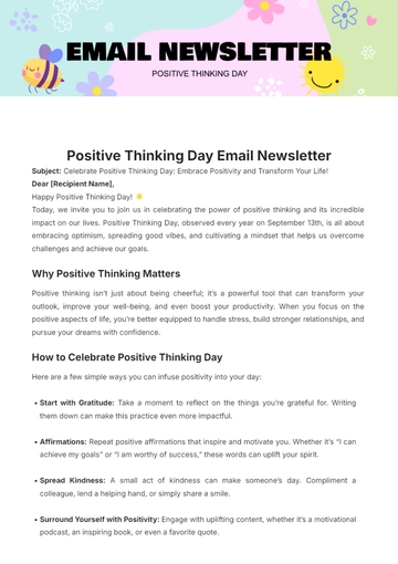 Free Positive Thinking Day Email Newsletter Template to Edit Online Free Positive Thinking Day Email Newsletter Template to Edit Online
