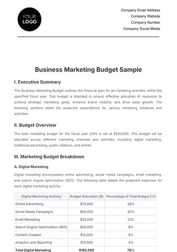 Free Business Marketing Budget Sample Template to Edit Online