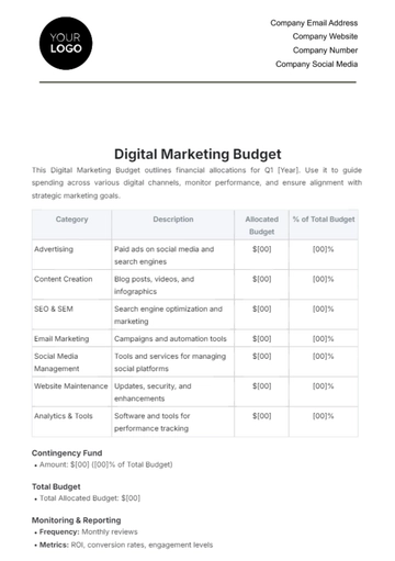 Free Digital Marketing Budget Template to Edit Online