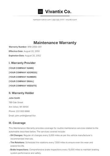 Free Maintenance Warranty Template to Edit Online