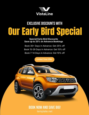 Free Car Rental Early Bird Special Flyer Template to Edit Online