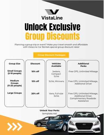 Free Car Rental Group Discount Flyer Template to Edit Online