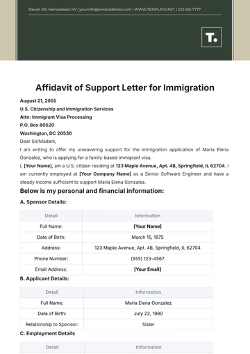 Free Affidavit of Support Letter for Immigration Template to Edit Online