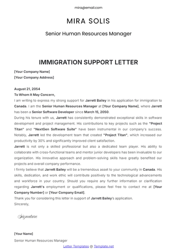 Free Immigration Support Letter Template to Edit Online