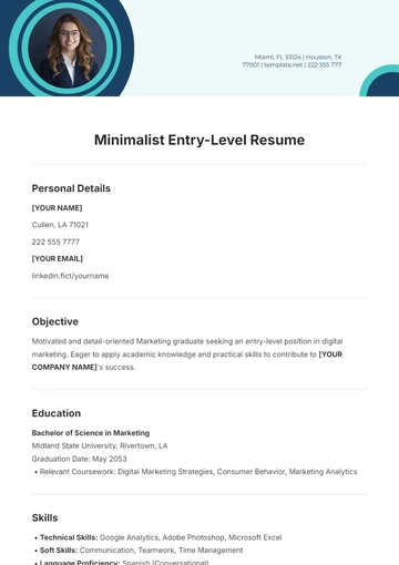 Free Minimalist Entry-Level Resume Template to Edit Online