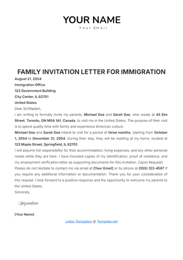 Free Family Invitation Letter for Immigration Template to Edit Online