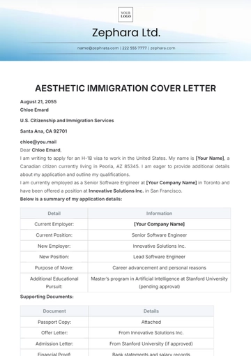 Free Aesthetic Immigration Cover Letter Template to Edit Online