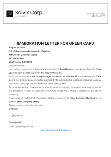 Free Immigration Letter for Green Card Template to Edit Online