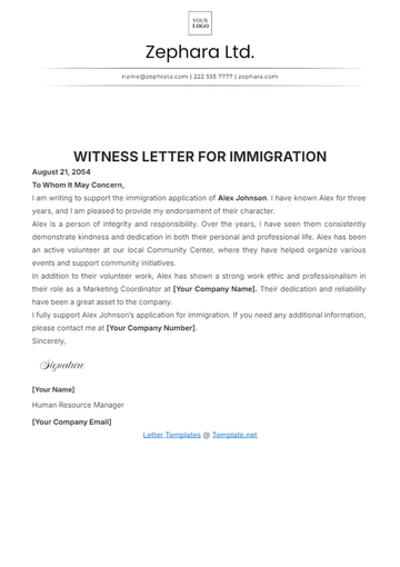 Free Witness Letter for Immigration Template to Edit Online