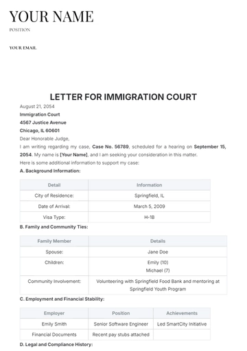 Free Letter for Immigration Court Template to Edit Online