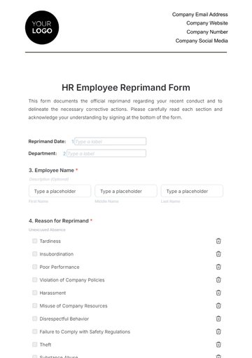 Free HR Employee Reprimand Form Template to Edit Online