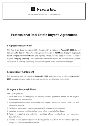 Free Professional Real Estate Buyer???s Agreement Template to Edit Online