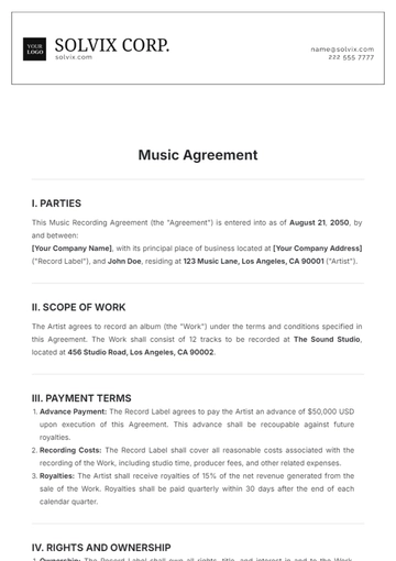 Free Music Agreement Template to Edit Online