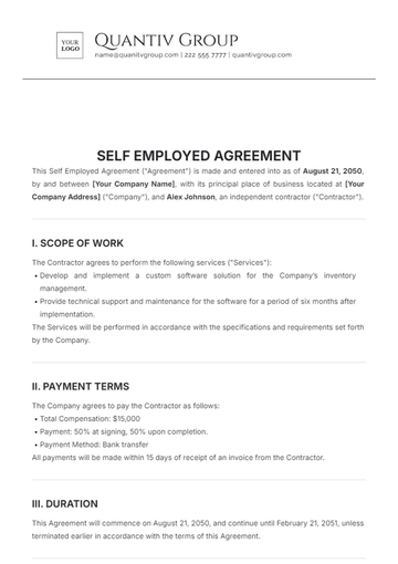 Free Self Employed Agreement Template to Edit Online