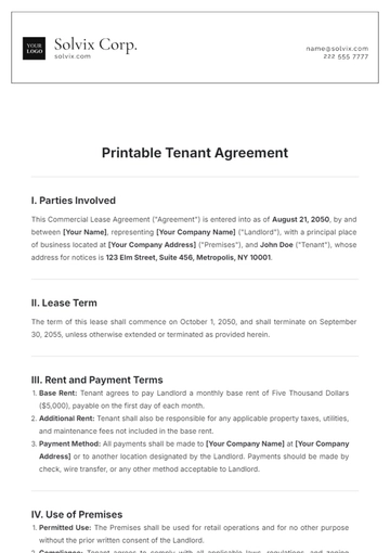 Free Printable Tenant Agreement Template to Edit Online