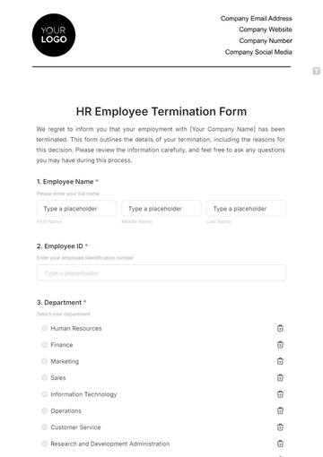 Free HR Employee Termination Form Template to Edit Online