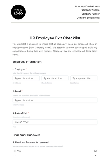 Free HR Employee Exit Checklist Template to Edit Online