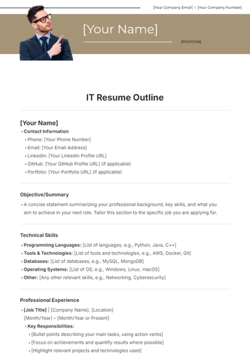 Free IT Resume Outline Template to Edit Online