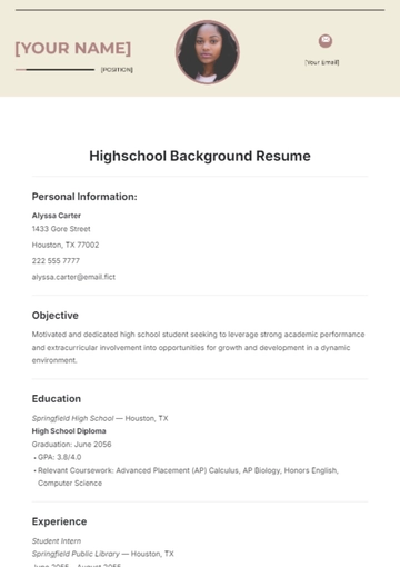 Free Highschool Background Resume Template to Edit Online