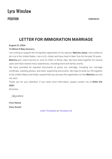 Free Immigration Letter for Marriage Template to Edit Online