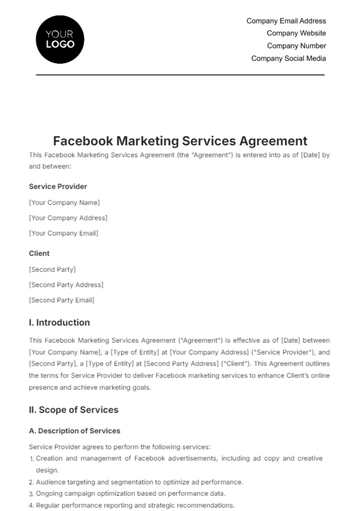 Free Facebook Marketing Services Agreement Template to Edit Online