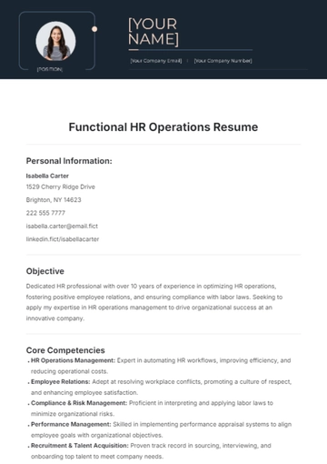 Free Functional HR Operations Resume Template