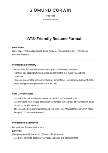 Free ATS-Friendly Resume Format Template to Edit Online