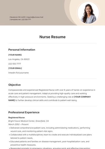 Free Nurse Resume Template to Edit Online