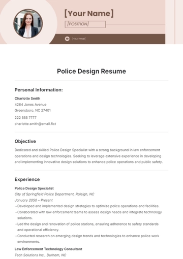 Free Police Design Resume Template to Edit Online