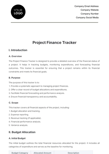 Free Project Finance Tracker Template to Edit Online