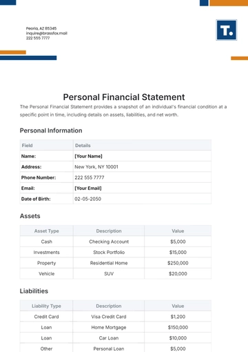 Free Personal Financial Statement Template to Edit Online