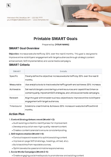 Free Printable SMART Goals Template to Edit Online