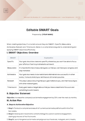 Free Editable SMART Goals Template to Edit Online