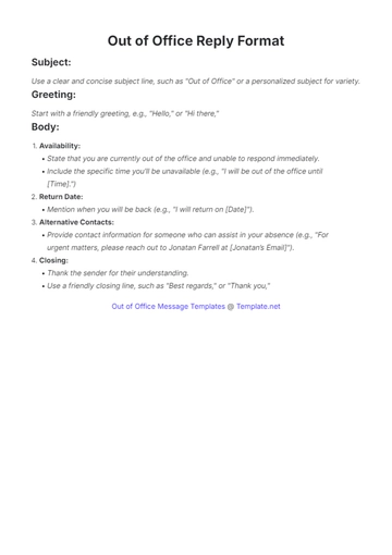 Free Out of Office Reply Format Template to Edit Online