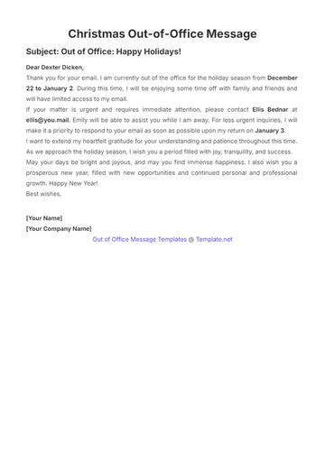 Free Christmas Out of Office Message Template to Edit Online