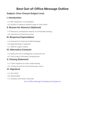 Free Best Out of Office Message Outline Template to Edit Online