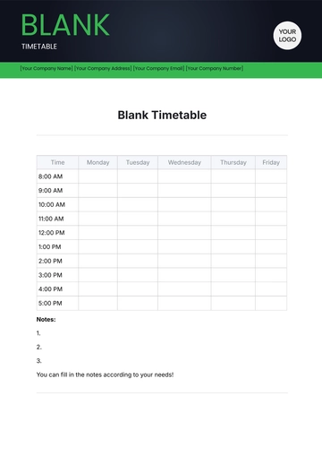 Free Blank Timetable Template to Edit Online | Template.net