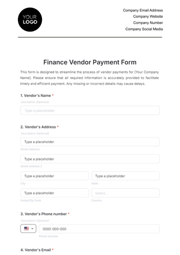 Free Finance Vendor Payment Form Template to Edit Online