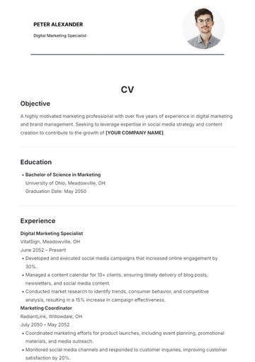 Free CV Template to Edit Online