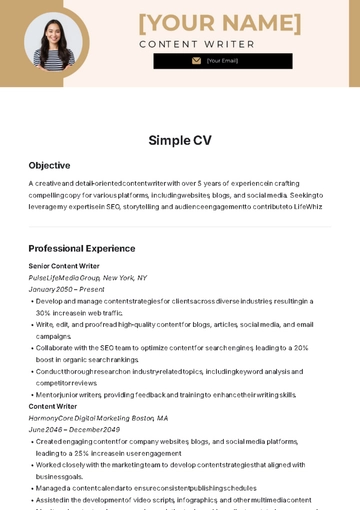 Free Simple CV Template to Edit Online