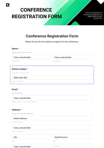 Free Conference Registration Form Template to Edit Online