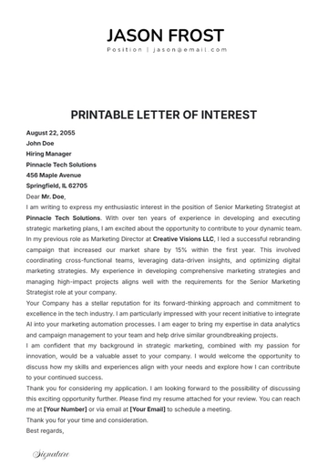 Free Printable Letter of Interest Template to Edit Online