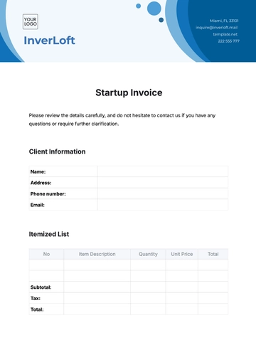 Free Startup Invoice Template to Edit Online