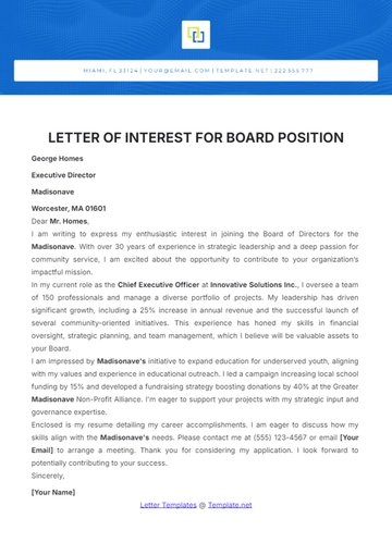 Free Letter of Interest for Board Position Template to Edit Online