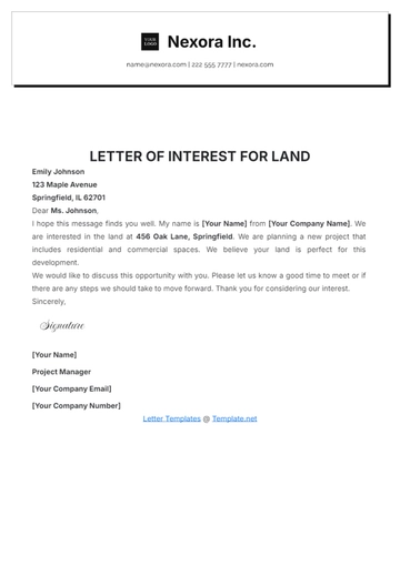 Free Letter of Interest for Land Template to Edit Online