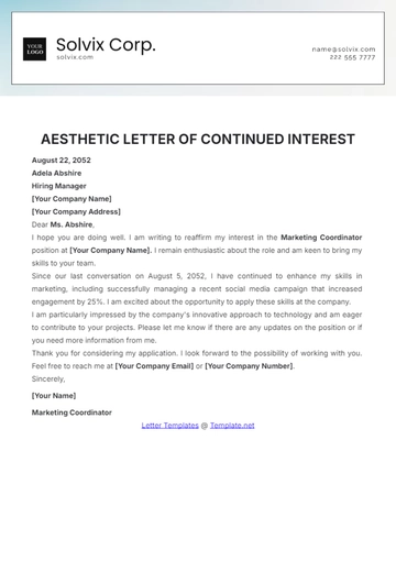 Free Aesthetic Letter of Continued Interest Template to Edit Online