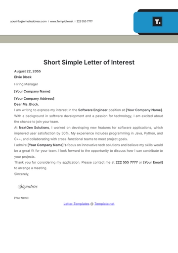 Free Short Simple Letter of Interest Template to Edit Online